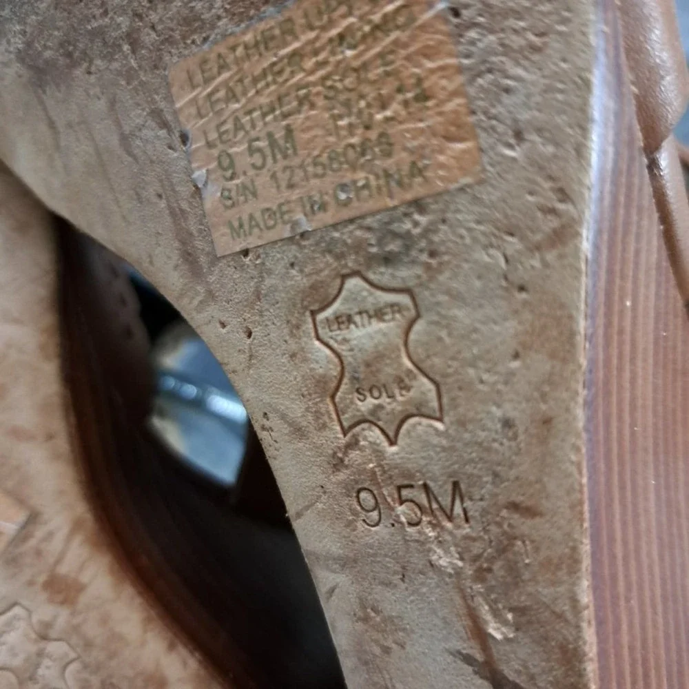 %TORY BURCH Brown Leather Wedges Sandals Size 9.5M Women / D14